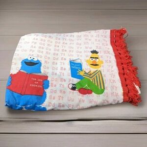 The Sesame Street Collection Rare Twin Blanket Sheet Alphabet Red Tassels Vtg